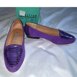 Nordstrom Michelle Leather Flats w/ Snakeskin in Purple - Women's Size 8 1/2 M